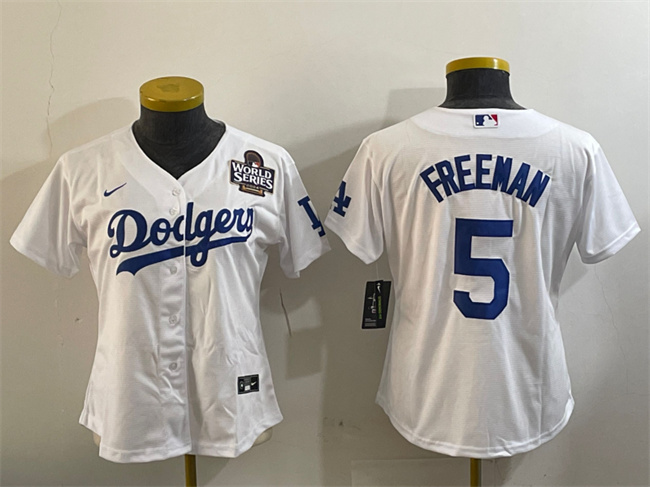 Women's Los Angeles Dodgers #5 Freddie Freeman White 2024 World Series Cool Base Stitched Baseball Jersey(Run Small) Women's Los Angeles Dodgers #5 Freddie Freeman White 2024 World Series Cool Base Stitched Baseball Jersey(Run Small)